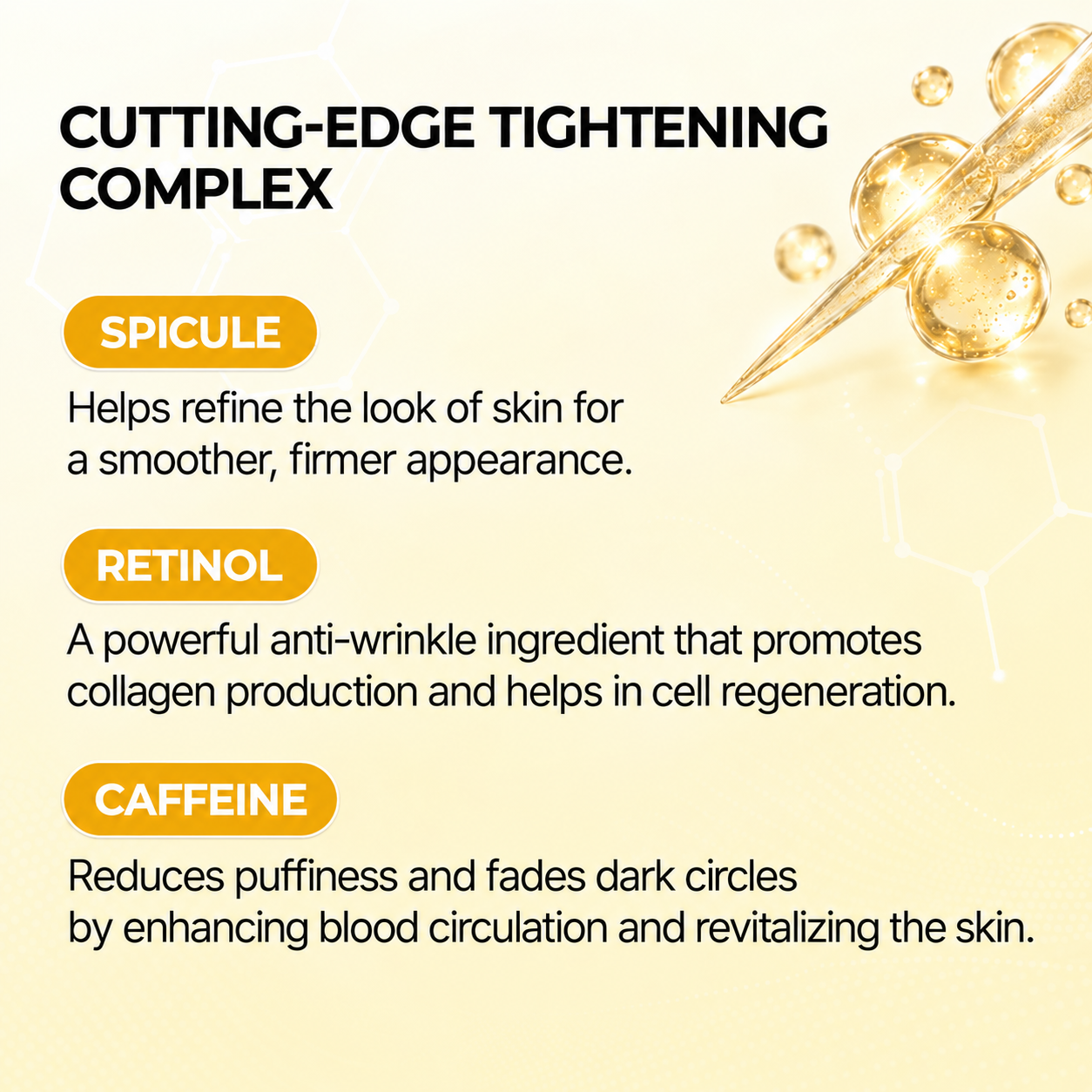 Spicule retinol and caffeine ingredient complex
