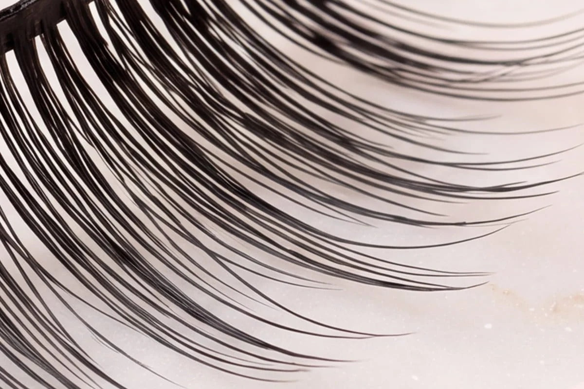 Close-up of soft synthetic eyelash fibers
