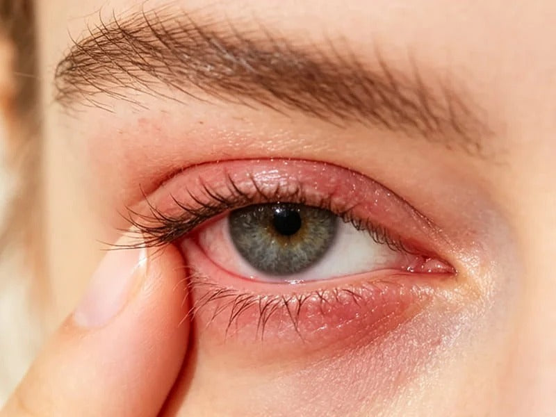 Irritated eye near eyelash line