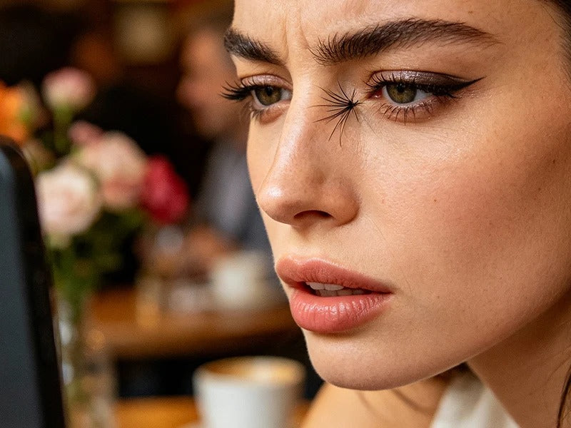 False eyelash lifting away from the eye