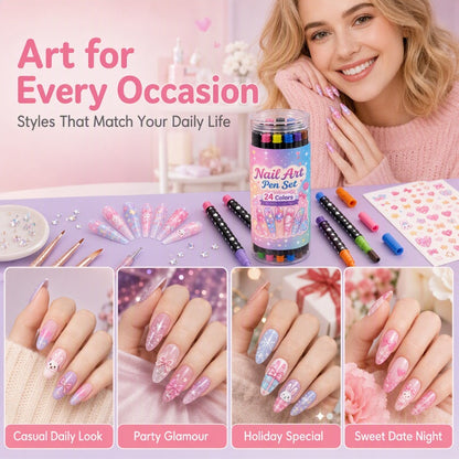 💅24 Colors Nail Design Pens – DIY Nail Decoration & Art Kit🎁